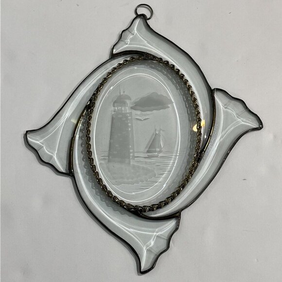 Vintage Clear Etched Lighthouse Sailboat Sea Window Hanging Suncatchers Metal - Picture 10 of 11